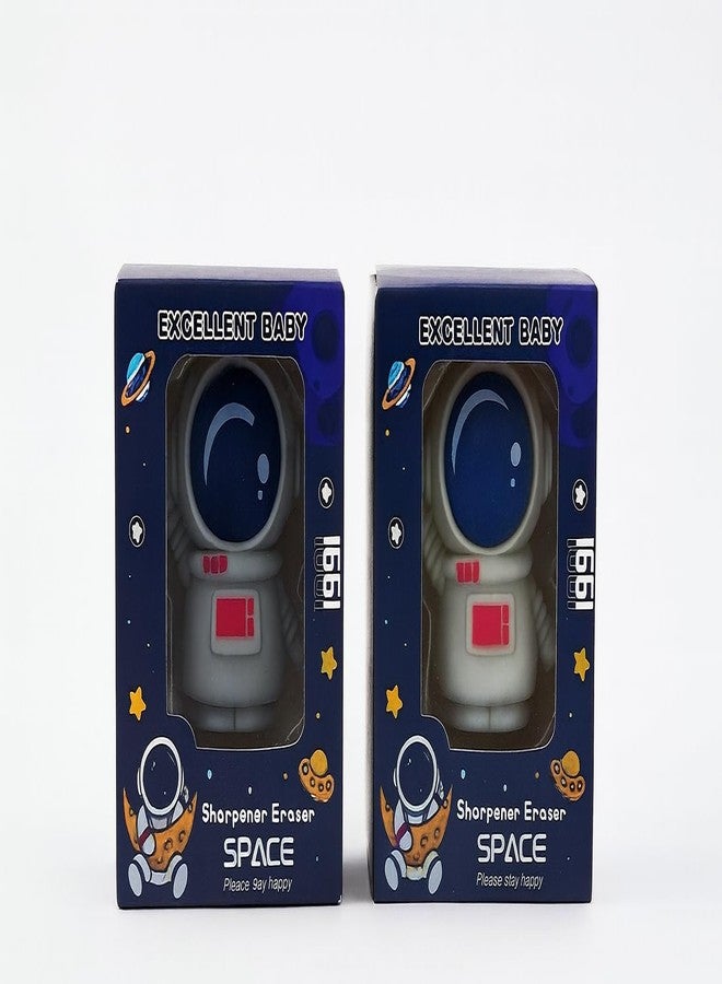 Crafty Cuddle Cute 2-in-1 Eraser and Sharpener for Kids & Students | Unique Stationery | Soft & Fun | Pack of 2 - Ideal Birthday Return Gift (Space) - Image 1